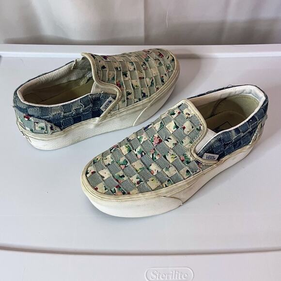 Vans Slip-On Shoes with Denim & Floral Checkerboard Pattern women’s 5.5 unique - Picture 3 of 11